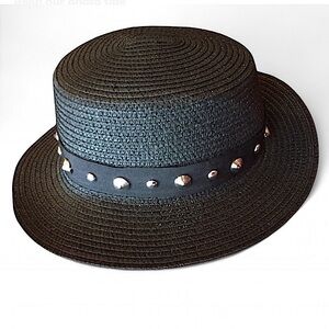 Black Straw Studded Hat